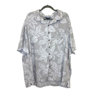 George Men’s 3XL Gray White Tropical Leaf Button-Up Shirt | Linen Blend Resort